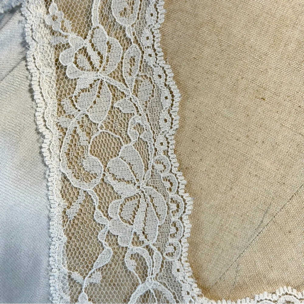 VINTAGE silky nylon lace full dress slip‎ midi chemise lingerie layer beige 70s